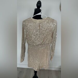 Sequin Long-Sleeve Romper in Champagne